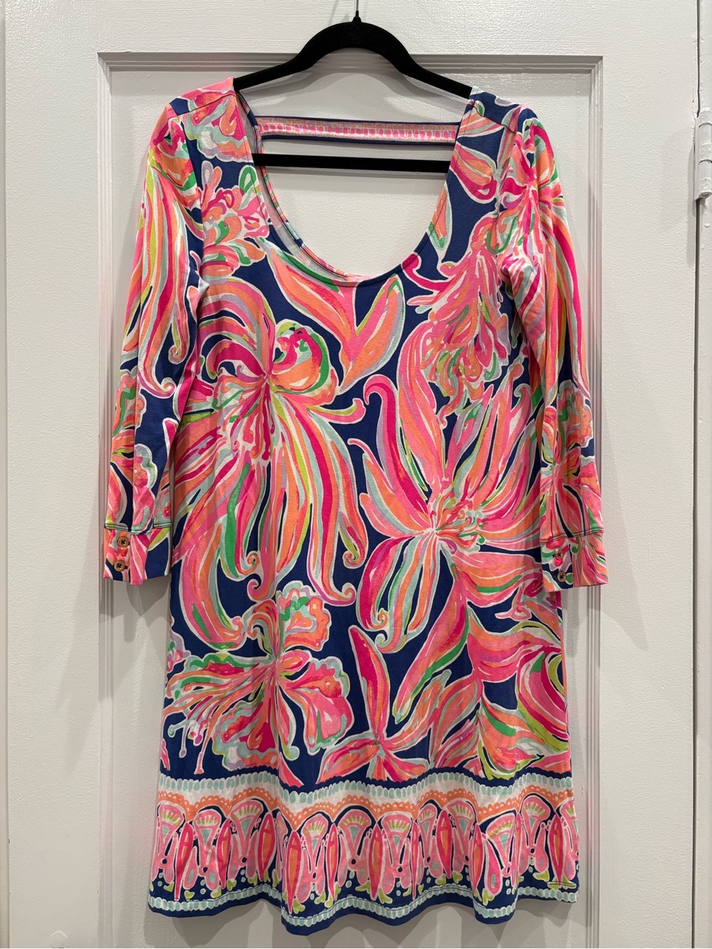 Lilly Pulitzer Emma Dress Multi Floral Fish Border Open Back Small